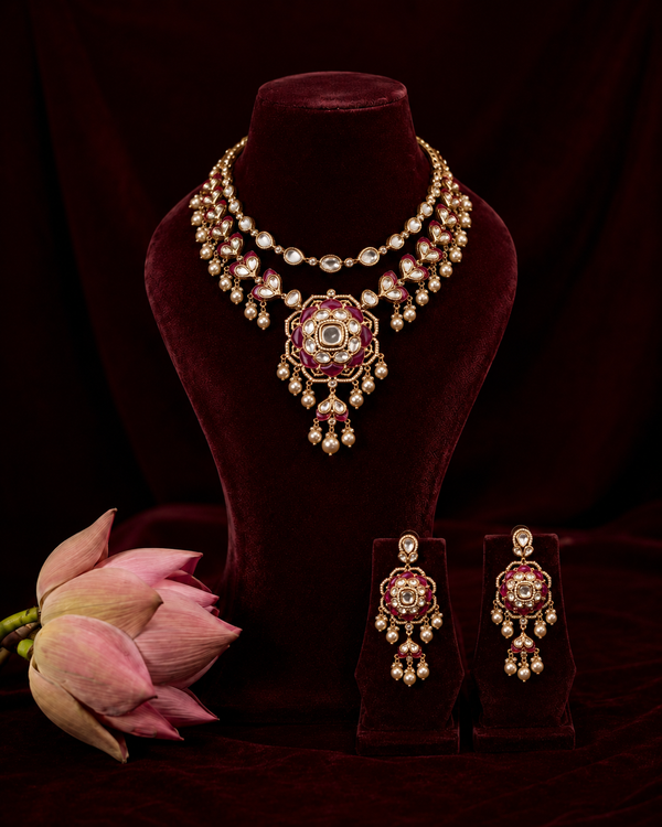 Gulbahar - The Royal Ruby Bloom Necklace Set