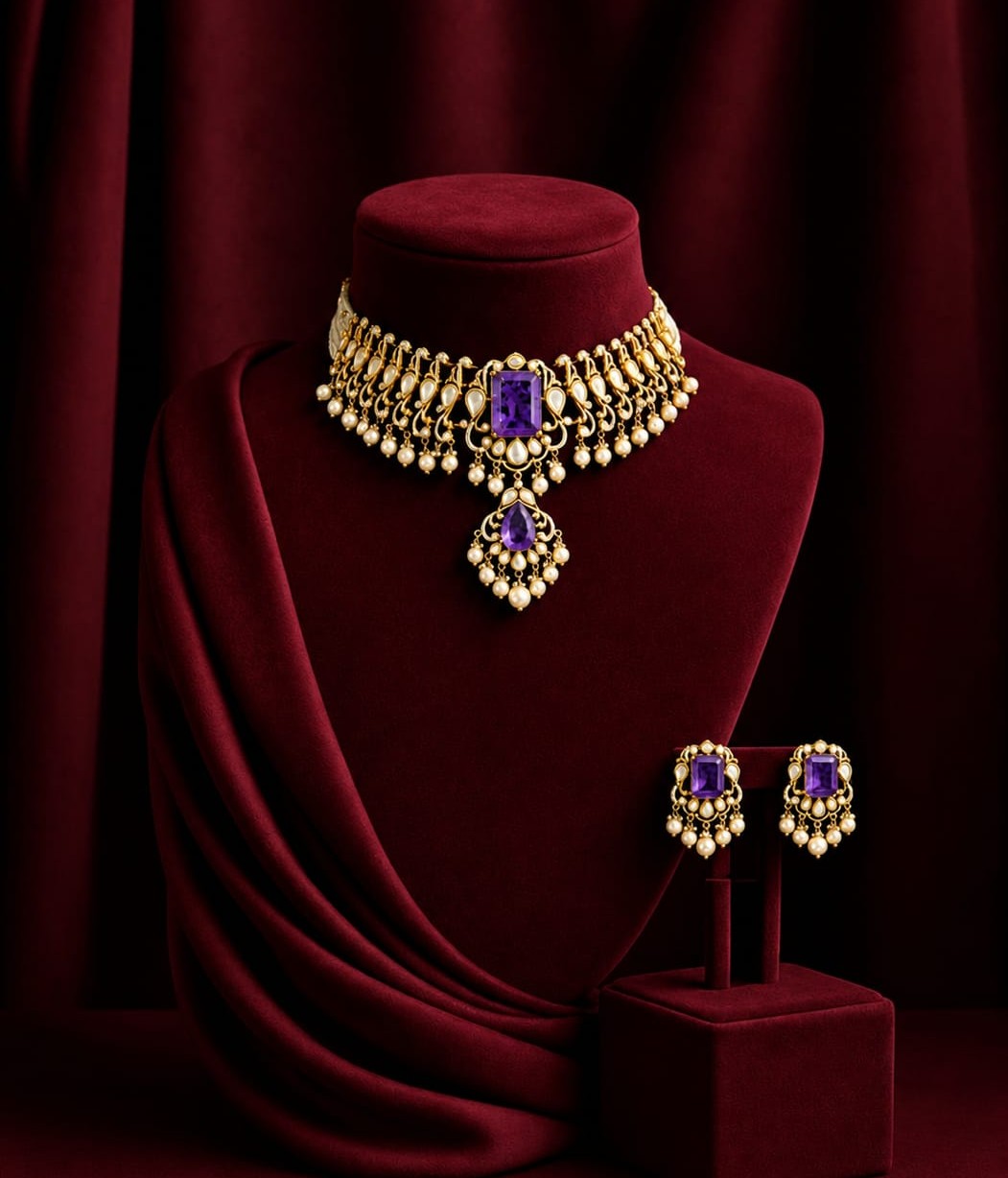 Imperial Purple Sapphire Kundan Necklace Set